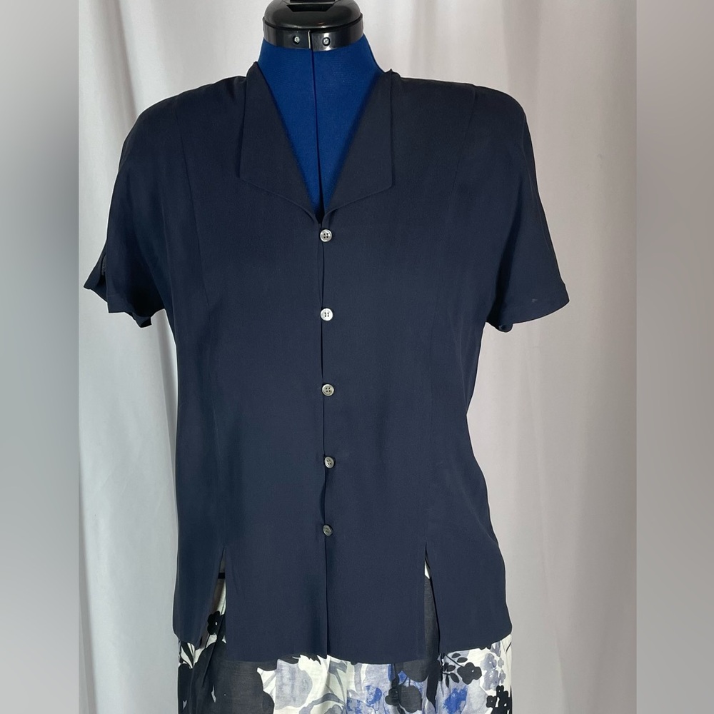 Oversized Paul Stanley Navy Silk Blouse